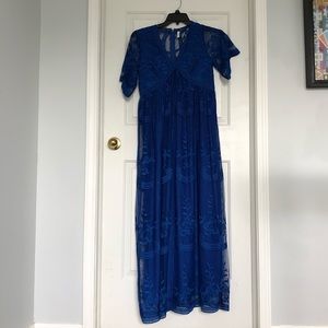 Pink Blush Royal Blue Maxi-dress zip back